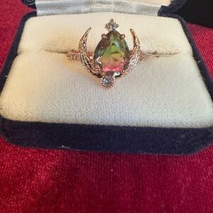 Bomb Party gold & green/purple ring size 7